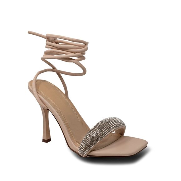 Women's High Heels Destiny Closed Toe Strappy Heels Sexy Rhinestone Ankle Strap - Picture 2 of 4